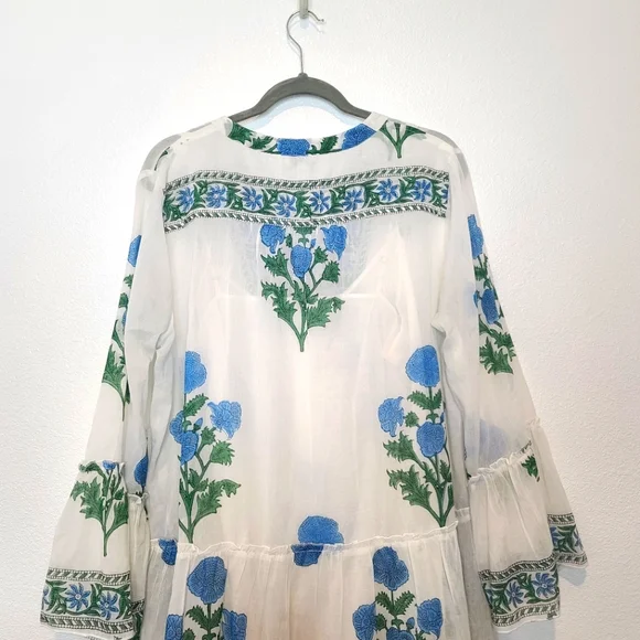 Tuckernuck Juliet Dunn White Poppy Flared Sleeve Dress Size XL - Picture 12 of 13